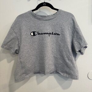 Champion Cropped Gray Logo Tee | Women’s L | Boxy Fit